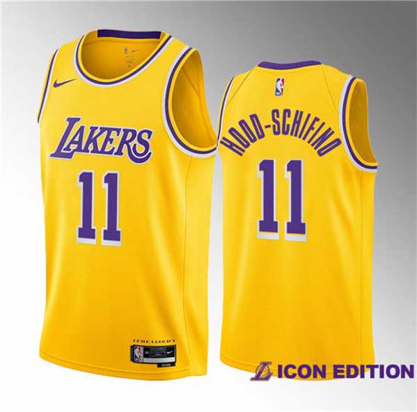 Men%27s Los Angeles Lakers #11 Jalen Hood-Schifino Yellow 2023 Draft Icon Edition Stitched Basketball Jersey Dzhi